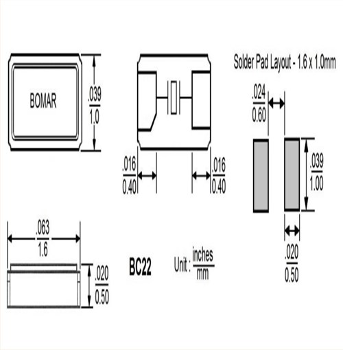BC22CCI112.5-32.768K,1610mm,Bomar音叉晶振,BC22